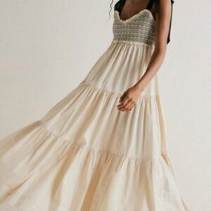 Free People Women's Large Bluebell Ribbon-strap Maxi Dress